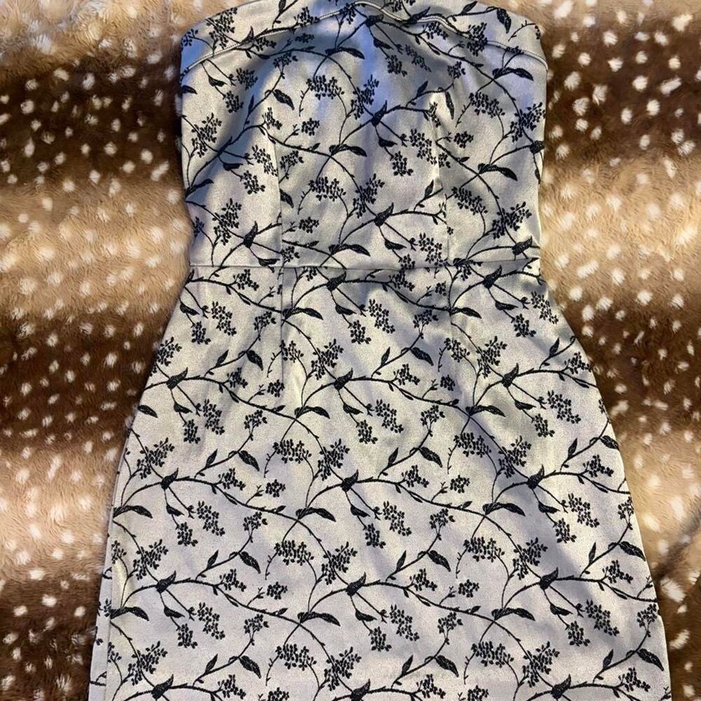 vintage Gantos black floral strapless mini dress with black floral vines size sm